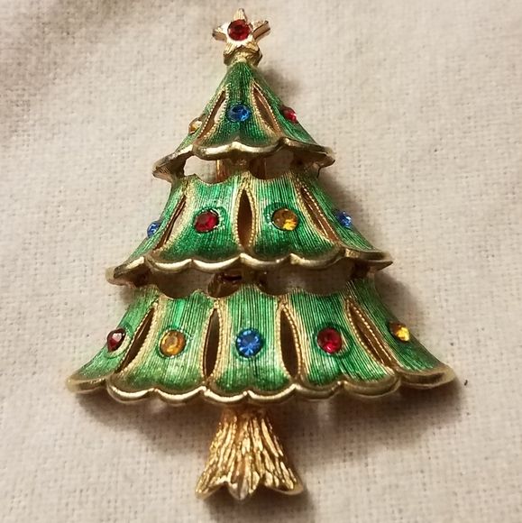 JJ Jonette Signed Christmas Tree Pin - Picture 1 of 2